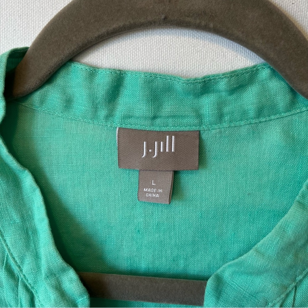 J Jill button up shirt L 100% Linen Green Pintuck blouse Womens Long sleeve top - Picture 3 of 6